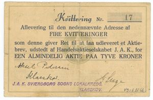 JAK-seddel, Kvittering 1938-, Sværdborg Sogns Lokalkreds