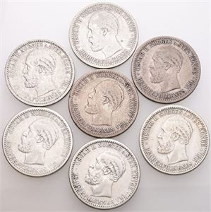 50 øre 1877, 1891, 1893, 1895, 1900, 1901, 1902. (7)