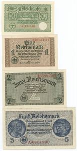 50 Reichsphennig, 1-, 2-, 5 Reichsmark. (4)