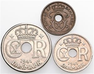 1, 10 og 25 øre 1941. (3)