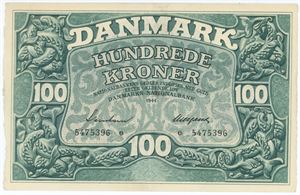 100 kroner 1944 e, nr. 5475396, Svendsen / Neergaard