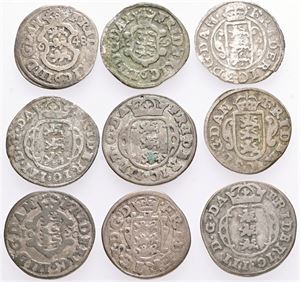 2 skilling, forskellige. (9)