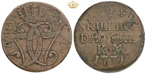 Skilling 1771 - præget på ualmindelig tynd blanket