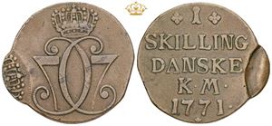 Skilling 1771, fejlmønt med dobbeltpræg