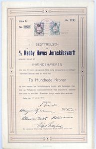 Rødby Havns Jernskibsværft A/S - 1917 - Aktiebrev - 200kr.