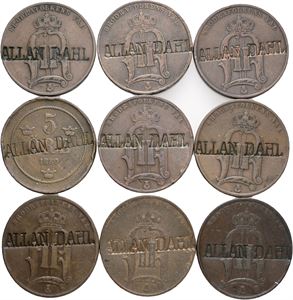 5 öre countermarked Allan Dahl. (9)