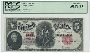 1907 Series, 5 Dollars, no. K62711128