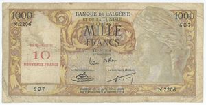 10 Nouveaux Francs 1953, overprinted.