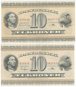 10 kroner 1954 C0, 10 kroner 1954 C2. (2)