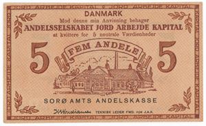 JAK-seddel, 5 andele, Sorø Amts Andelskasse