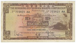 5 Dollars 1959, no. 773821 AA