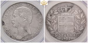 5 Drachmai 1851 - VF details, cleaning by PCGS