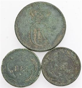 1 øre 1878, 1892; 2 øre 1887. (3)