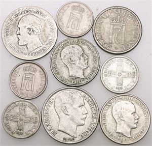 25 øre, 50 øre, 1 krone. (9)