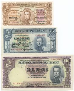 1,- 5,- 1000 Pesos 1939. (3)
