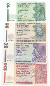 10, 20, 50, 100 Dollars, 1994-2000. (4)