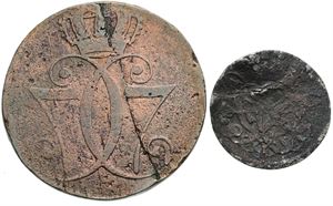 Skilling 1771; 2 skilling 1712. (2)