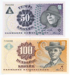50 kroner 2004 B0, 100 kroner 2002 B3. (2)