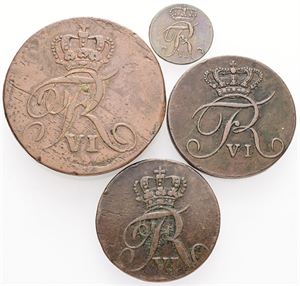 Skilling 1809, 1812; 2 skilling 1810; 4 skilling 1809. (4)