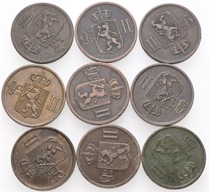 2 øre 1876-1902, komplet. (9)