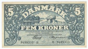 5 kroner 1935, nr. 9499333 B, V. Lange / Heegaard